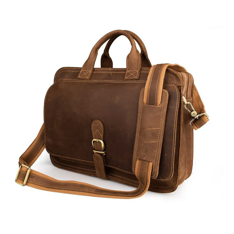 Мужской винтажный портфель crazy horse из натуральной коровьей кожи, деловая сумка 15 дюймов, сумка для ноутбука, сумка на плечо, портфель