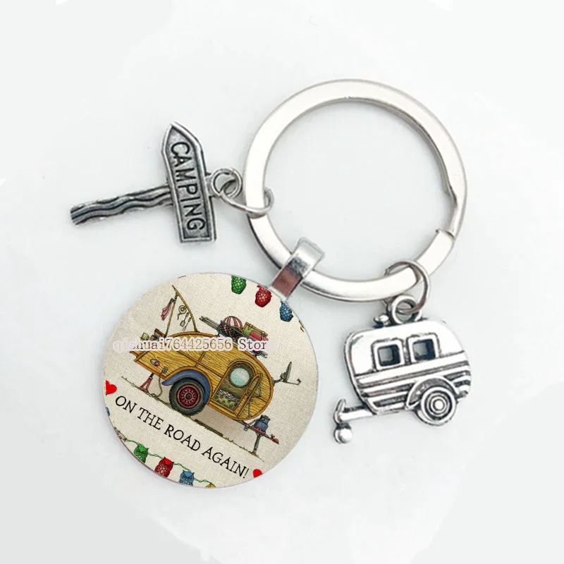 4 Porte-Clés Caravane/Camping - Cadeau Pour Amoureux Du Voyage - Décoration Clés, Sac à Dos - Style Rétro Et Fun