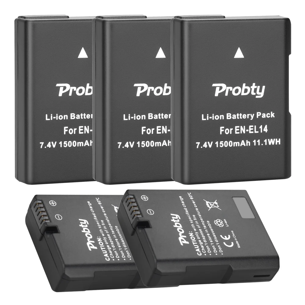 Probty 5Pcs En-El14 El14 En-El14A Batteria Akku Per Nikon P7800 P7700 P7100 P7000 D5500 D5300 D5200 D3200 D3300 D5100 D3100 Df.