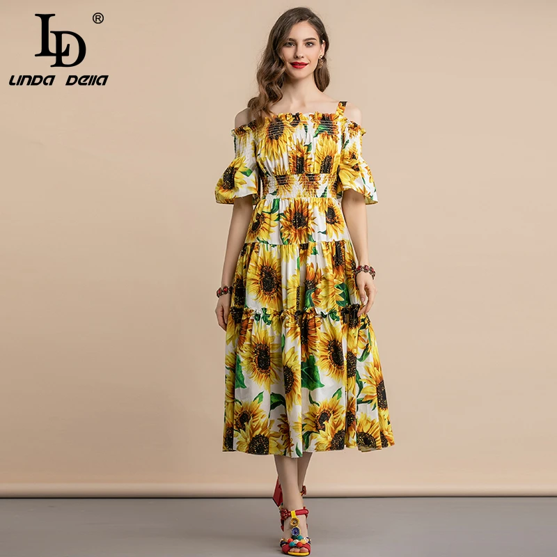 LD LINDA Делла Осеннее модное подиумное Хлопковое платье женское винтажное средней