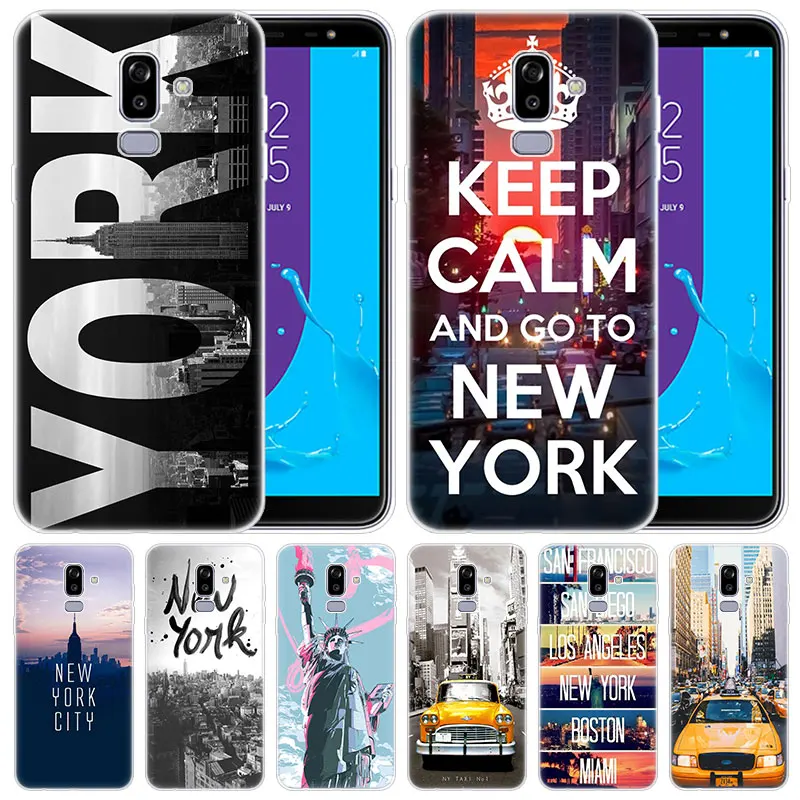 luxury Silicone Case New York Taxi city for Samsung Galaxy J8 J7 J6 J4 J2 2018 Core J3 2016 J5 2017 EU Plus Prime Cover | Мобильные