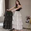 2022 New Spring Summer Women Skirt Korean Sweet Dots Floral Chiffon Long Skirt High Waist Multi-layer Pleated Hem Cake Skirt ► Photo 2/5