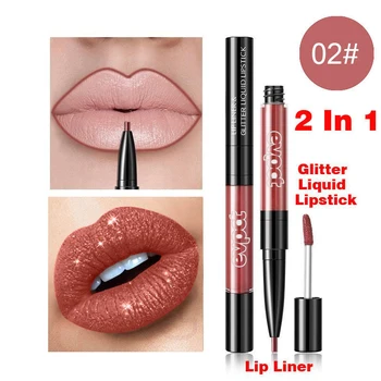 

1Pcs Double-headed Lip Gloss Lip Liner Makeup Long-lasting Non-stick Flash Lip Gloss Glitter Liquid Lipstick Maquiage TSLM1