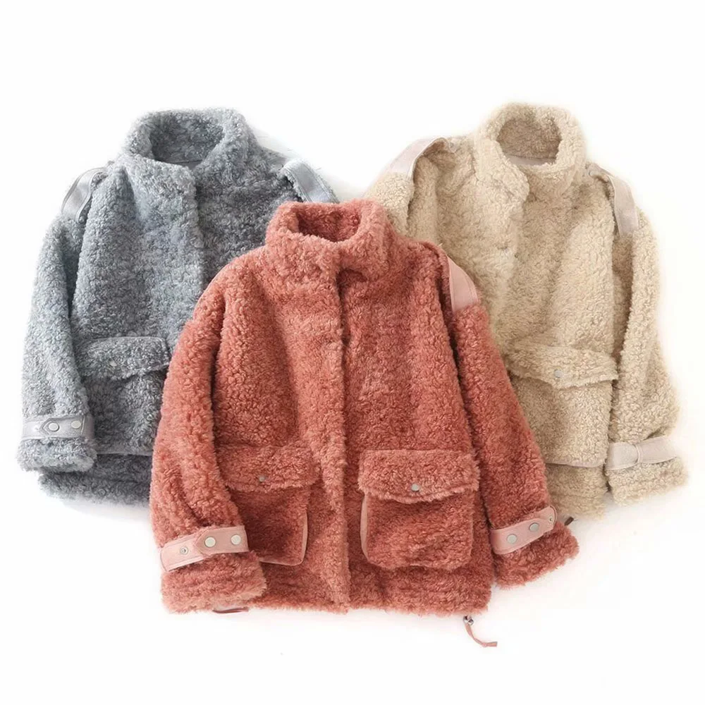 

C5a-5272 Stand Collar Cuff Belt Fur Coat Women's