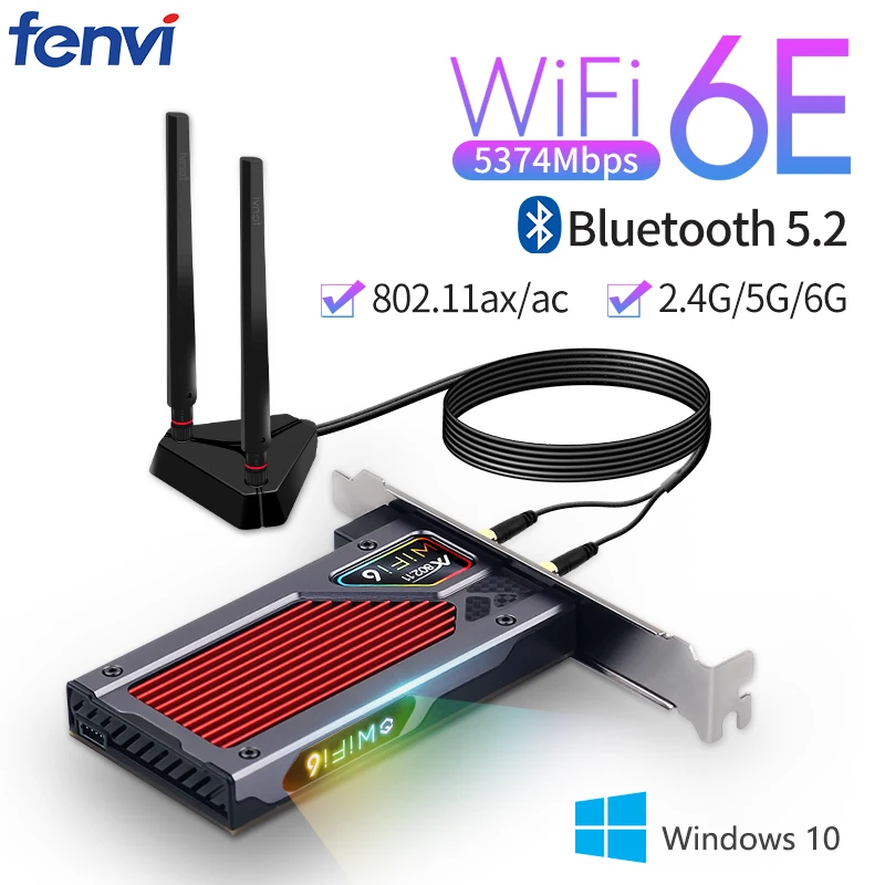 Placa de Rede 5.2 sem Fio Fenvi Wi-fi Bluetooth 5374mbps 2.4g - 5ghz 6g Wifi 802. 11ax ac Pciexpress Adaptador pc Fv-axe3000 6e Ax210 - Imagem 2