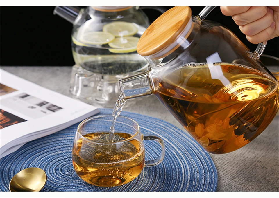 1Л/1.8л большие прозрачные боросиликатные стеклянные чайник термостойкий большой прозрачный чайник для заваривания чая набор для цветочного чая пуэр чайник офисный домашний инструмент