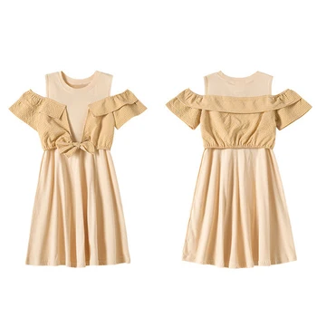 

ruffled paneled cotton dress age for 4 - 14 yrs teenage girls casual stripes shorts sleeve dress 2020 new summer big girl frocks