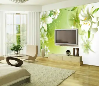 

Stylish and simple 3d mural fresh green lily bedroom home decoration wallpapers idyllic background wall paintings customization