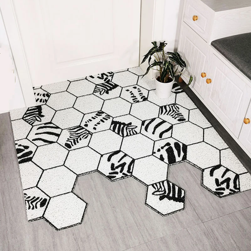 

PVC Silk Loop Carpet Can DIY Home Style Nordic Minimalist Anti-Slip Indoor Entrance Kitchen Bathroom Floor Custom Door Mat