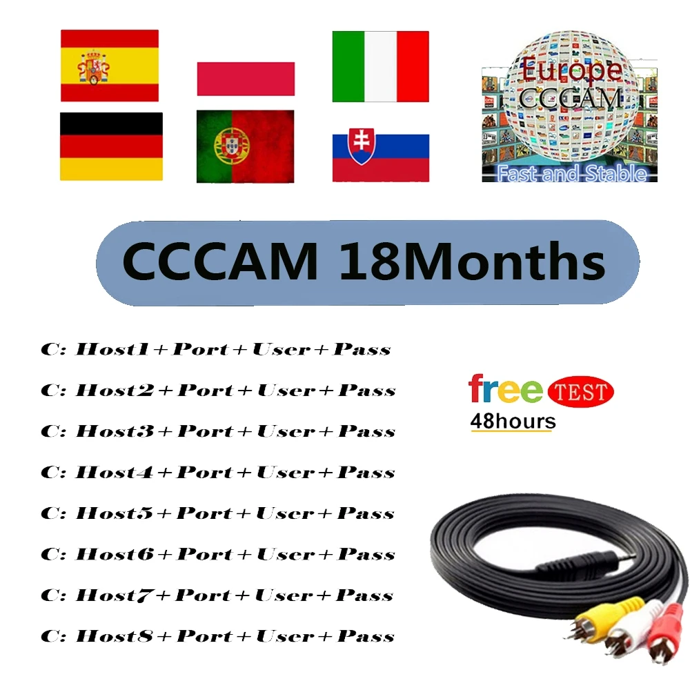 Стабильный 8 Cline Cccams Испания 1 год CCAM Европа Astra Hotbird спутниковые ТВ-приемники Freesat V7 самый стабильный CCCams сервер HD