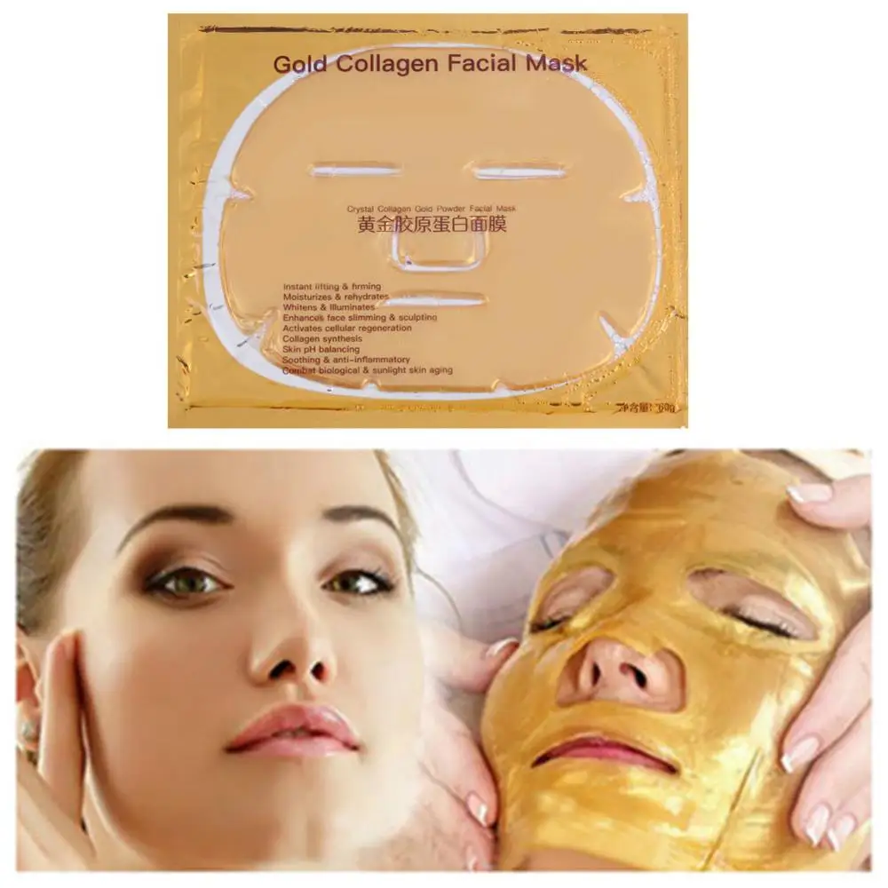 24K Золотая коллагеновая маска для лица кристальная увлажняющая Антивозрастная маска для лица Уход за кожей Корейская маска для косплея - Цвет: Face Mask