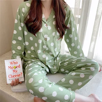 

Girls pajamas new pajamas 2020 summer women's long-sleeved trousers pajamas set cute cartoon cotton pajamas set home service XXL