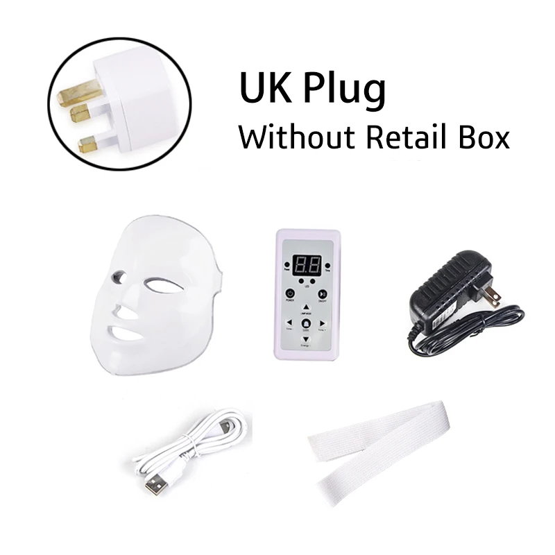 UK Plug Корейский 7 цветов светодиодный маска для лица Уход за кожей красота маска фотонотерапия светильник омоложение кожи лица PDT отбеливание акне - Цвет: UK Plug