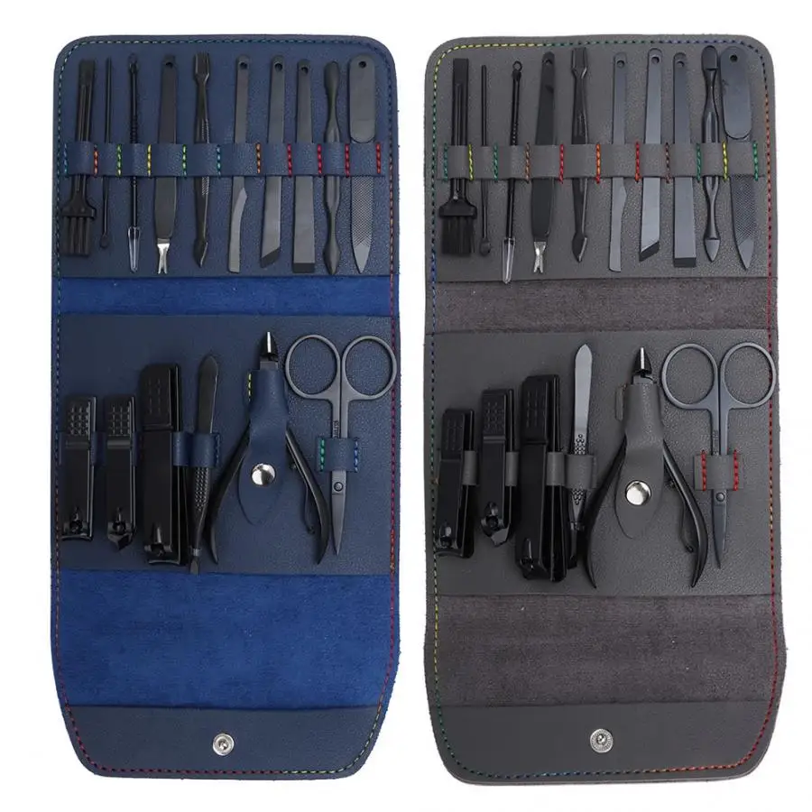 

16Pcs/Set Stainless Steel Nail Clippers Manicure Scissors Dead Skin Pliers Nail File Grooming Tool Kit with Leather Organizer