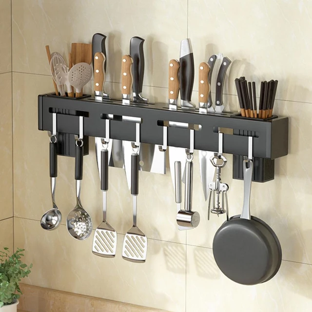 Estante para utensilios de cocina, colgador montado en la pared,  organizador de almacenamiento de riel de acero inoxidable para colgar  cuchillos