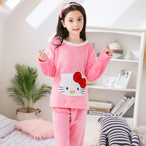 Теплый фланелевый детский пижамный комплект для маленьких девочек и мальчиков; повседневный костюм с героями мультфильмов; детская одежда для сна с длинными рукавами; пижамные комплекты - Цвет: R Q 6832