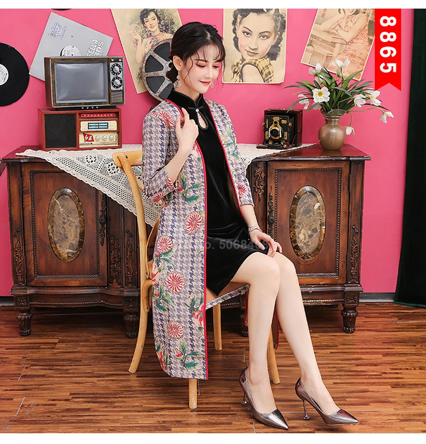 Традиционная китайская одежда Cheongsam Qipao для женщин и девочек, азиатская уличная одежда, замшевое пальто Ao Dai Morden, Ретро платье, комплект из двух предметов