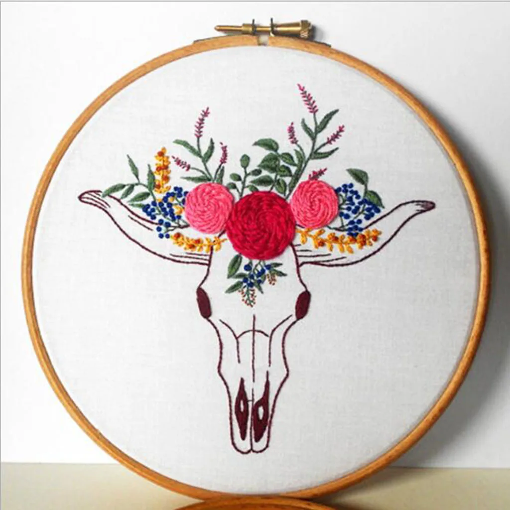 NAIYUE DIY Embroidery Starter Kit Pre Printed Pattern Cross Stitch Tool Thread Hoop