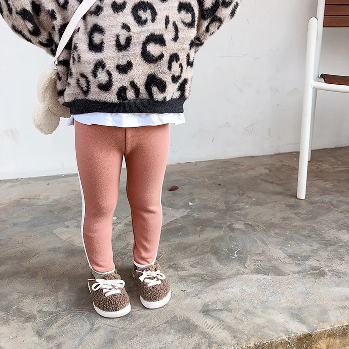 Зимние милые плотные обтягивающие штаны с боковой тесьмой для девочек, 5 цветов флисовые леггинсы для маленьких девочек штаны с рисунком