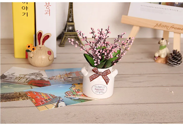 Artificial Flowers Potted Silk Plum Blossom Orchid Branch Bonsai Decorative Plant Wedding Decor With Vase 1 Set(Plants+Vase) Qw148 (1)