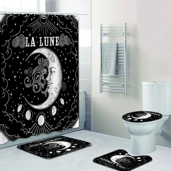 

Stylish La Lune Witchy Tarot Moon Shower Curtain Set La Luna Moon Bathroom Curtain Funny Mexican Art Moon Rug Carpet Mat Toilet