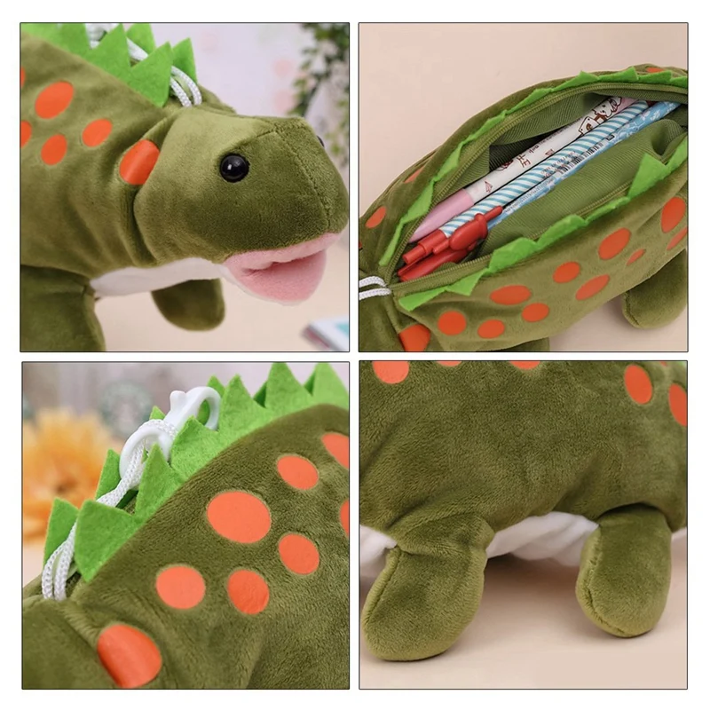 Чехол для карандашей для студентов с динозаврами, сумка для ручек, плюшевая игрушка для детей, креативная сумка для хранения игрушек, кукольный подарок, милый мультяшный мешочек для ручек зеленого цвета
