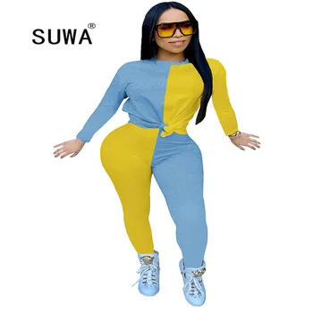 

Newest Women Patchwork Tracksuit Long Sleeve Sweatshirt Tops Pencil Jogger Sweatpant Two Piece Pants Sets Sporty Fashion Outfit