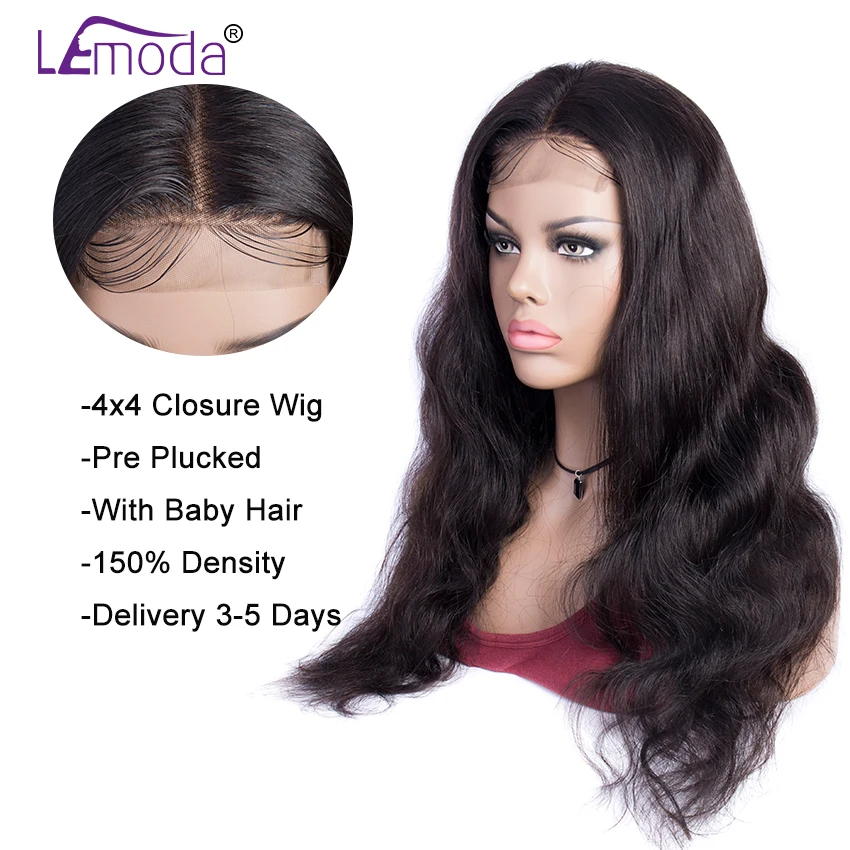 H40dae3aa5b6841f482c334e432e1f859l 26 Inch Body Wave Wig Malaysian 4x4 Closure Wig Preplucked Natural Human Hair High Ratio Lemoda 150% Remy Hair Lace Closure Wig