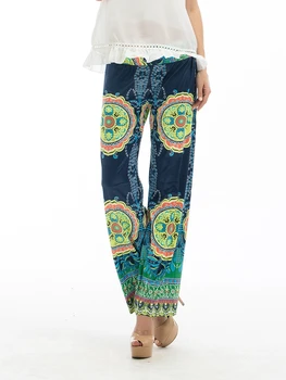 

Women High Waist Wide Leg Beach Vintage Flower Print Pant