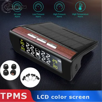 

Tire Pressure Alarm Car Solar Energy TPMS 4PCS Built-in Sensor External Pressure Monitoring Digital USB Auto LCD Color Screen