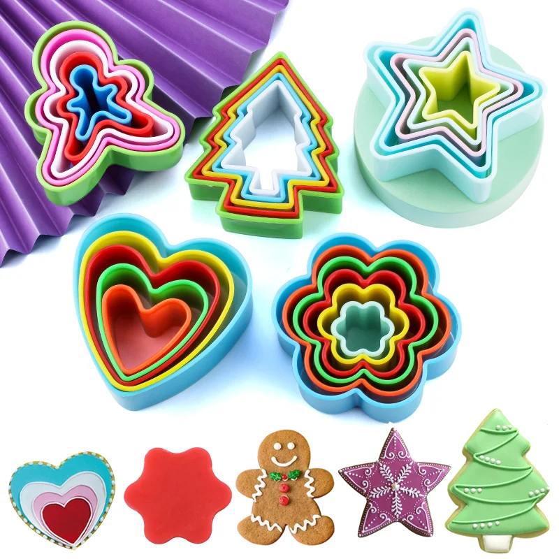 5 Teile/satz Cookie Cutter Weihnachten Baum Kunststoff Mold Set Plunger Formen Für Cookies Kuchen Dekorieren DIY Backen Werkzeuge – Detail 8