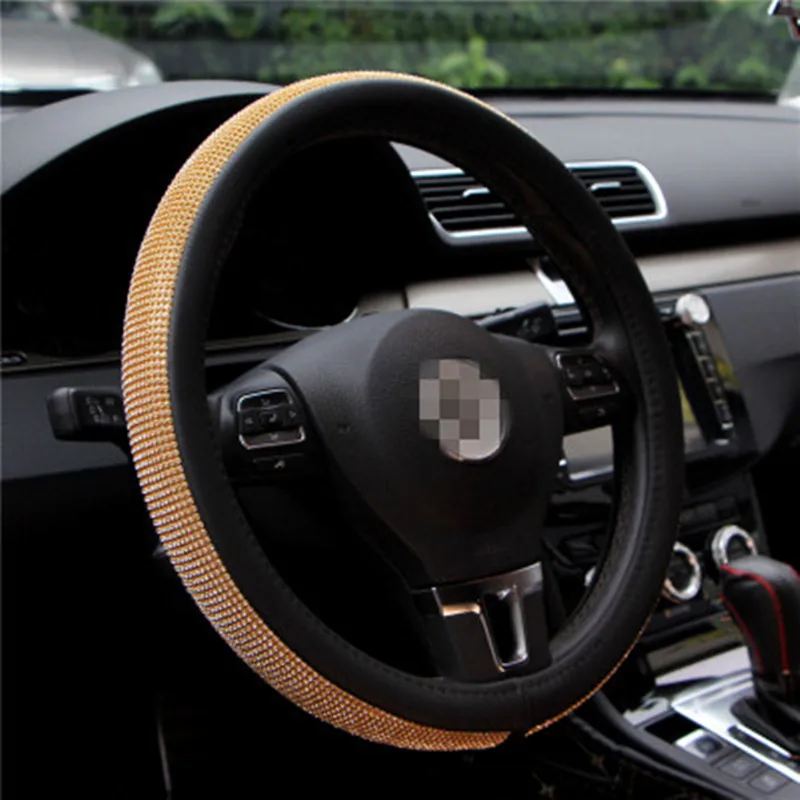 Чехол на руль со стразами для авто Leder Lenkrad Deckt Kappe Lenkrad Kristall Abdeckung Auto Innen zubehør feur Frauen mächen