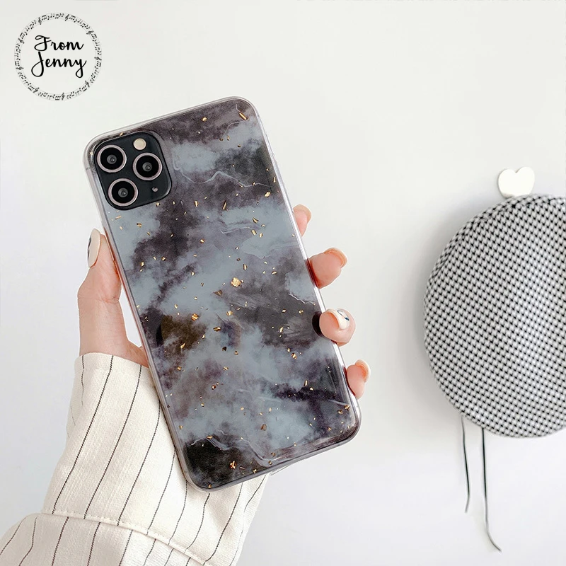 От Jenny чернил Золотая фольга для iPhone 11 Pro x xr xs max 6 6s 7 8 Plus простой мобильный телефон ТПУ защитный мягкий чехол