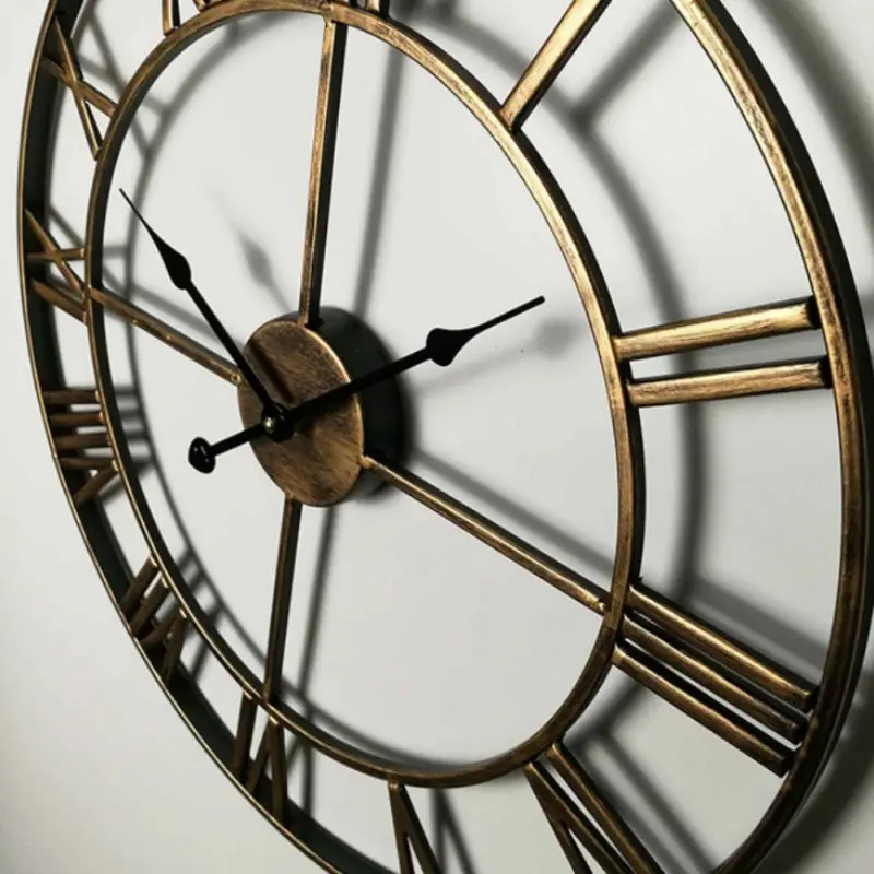 

European Roman Hollow Out Iron Clock Large Wall Clocks Vintage Home Decorative