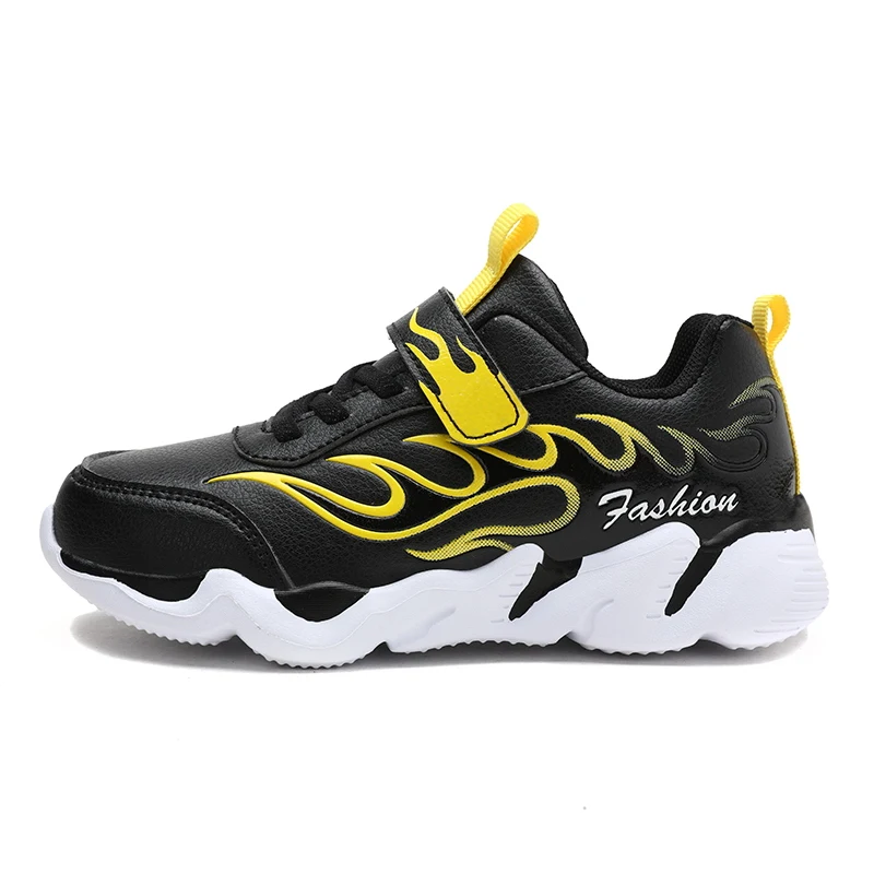 Black Leather Boys Sneakers For Children Shoes Kids Sneakers Girls Casual Shoes Anti-slippery Running Sport Hook&Loop sapato infantil - Цвет: Black