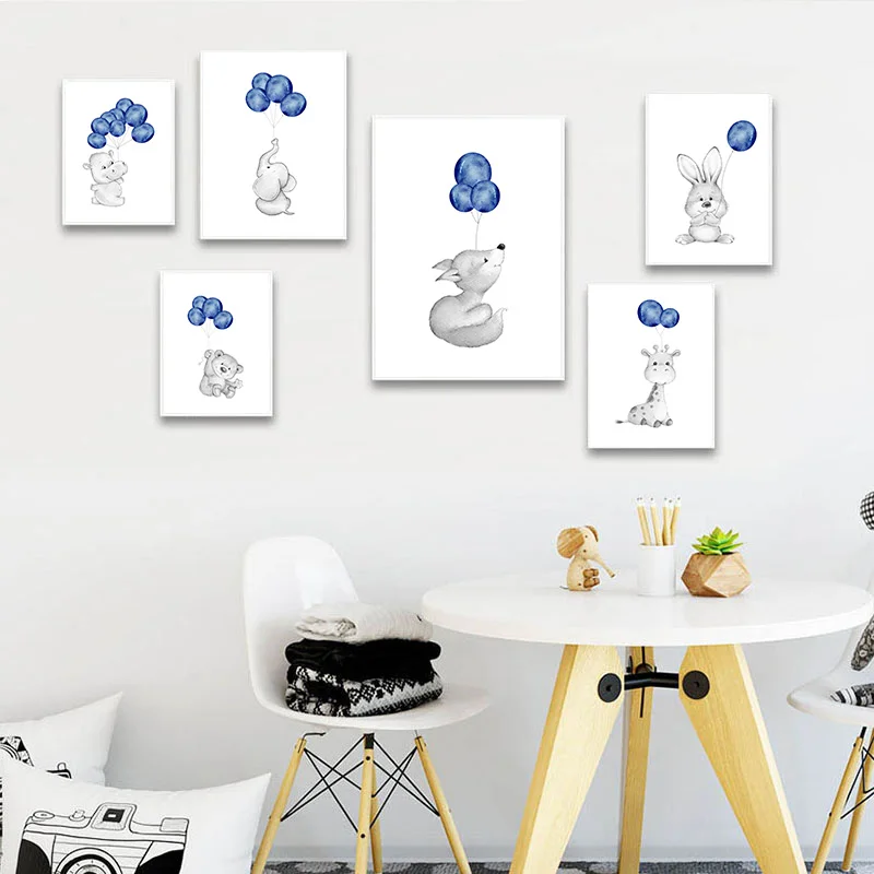 

Animal Balloon Picture Baby Nursery Wall Art Canvas Child Poster Bunny Elephant Print Painting Nordic Kid Bedroom Decoration