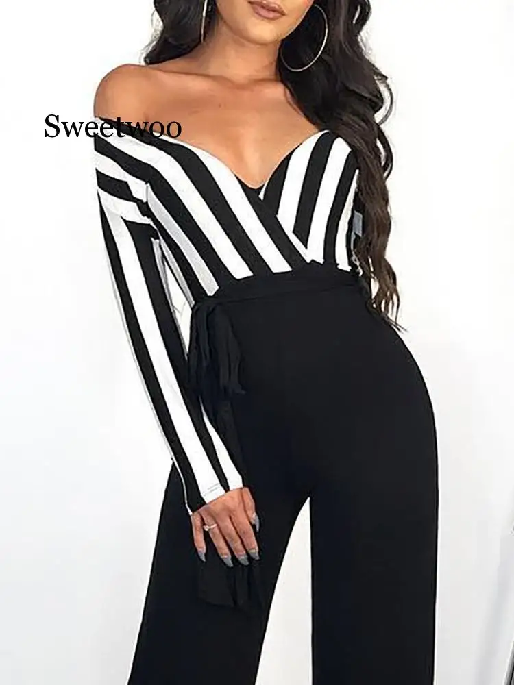 New Design Autumn Full Sleeve Deep V Neck Women Full Bodysuits Fashion Women Jumpsuits