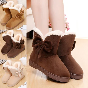 

Hot 1 Pair Women Snow Boots Warm Shoes Bowknot Plush Anti-slip for Winter Outdoor MVI-ing