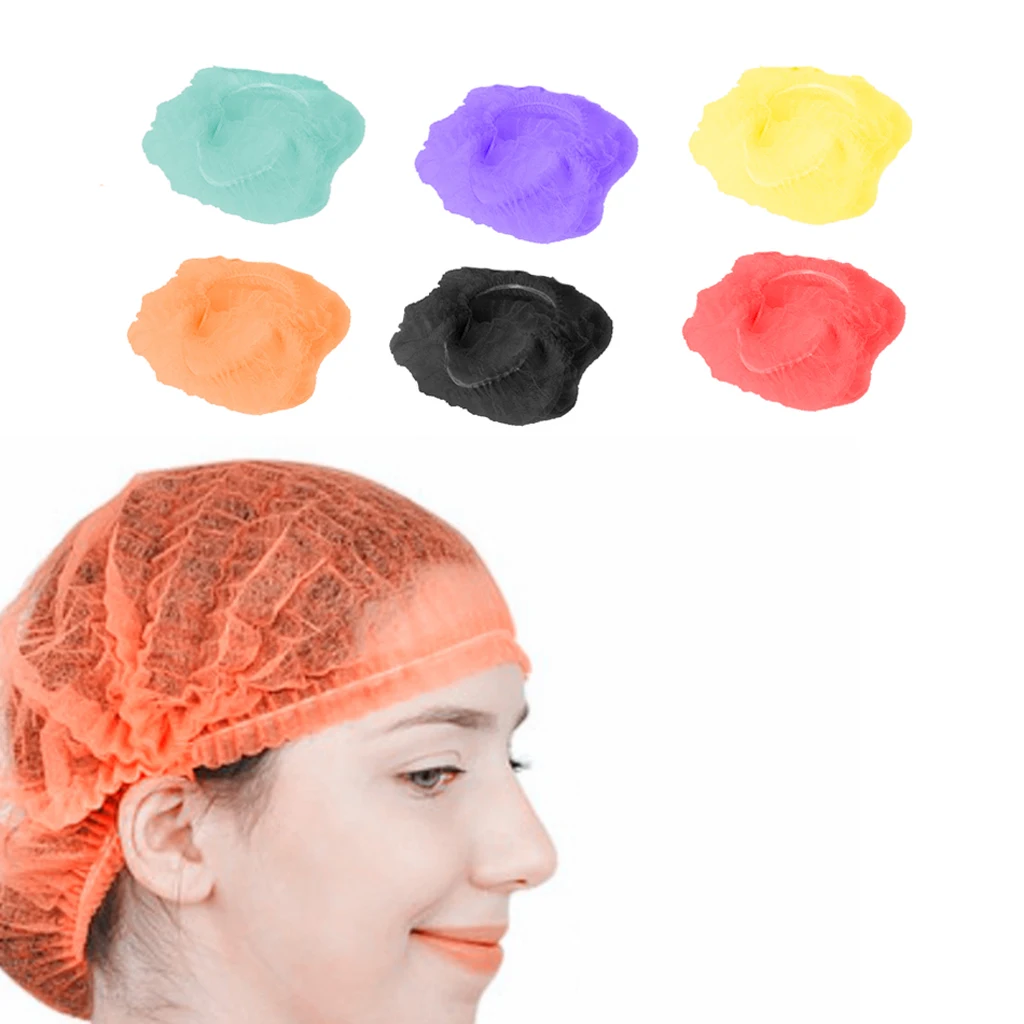 100x Disposable Mob Cap Non Woven Anti Dust Hat Head Cover Food Catering Kitchen