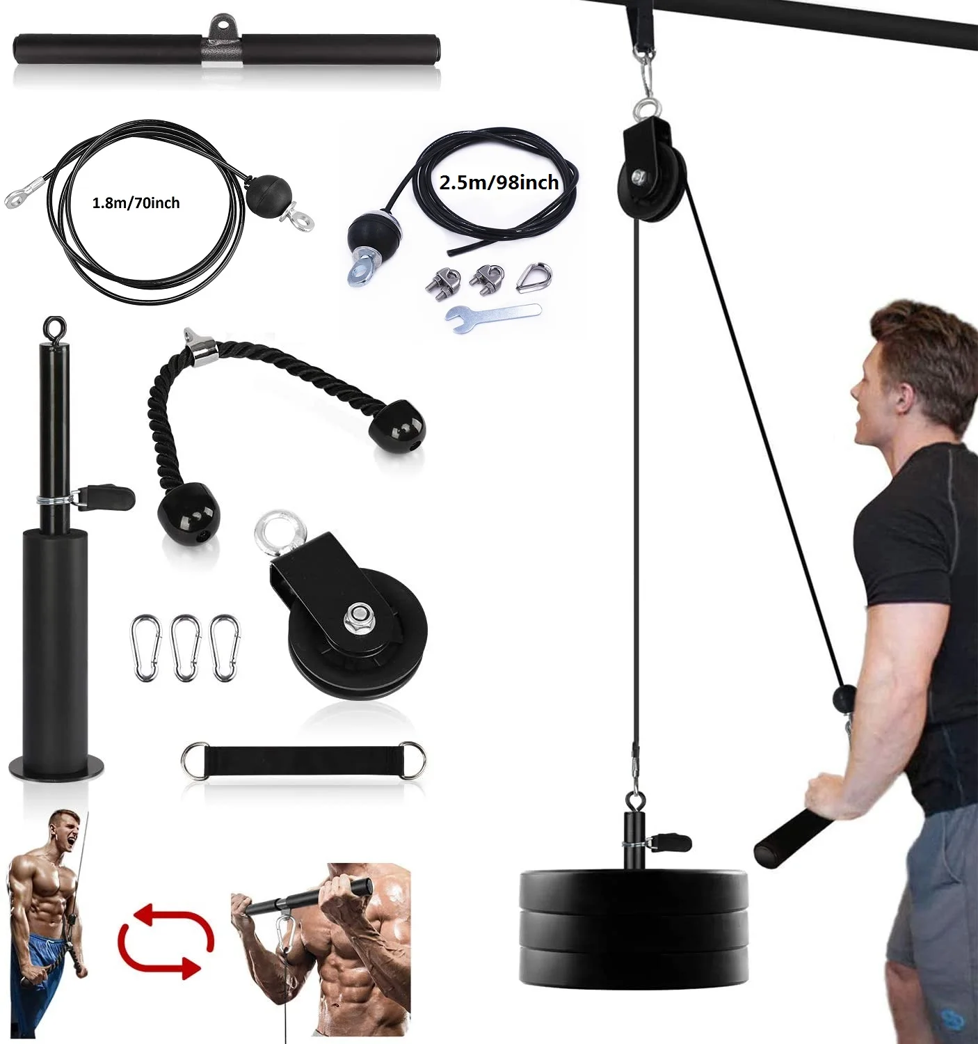 Fitness LAT and Lift Pulley System Cable Pulley System Gym 3 in 1 