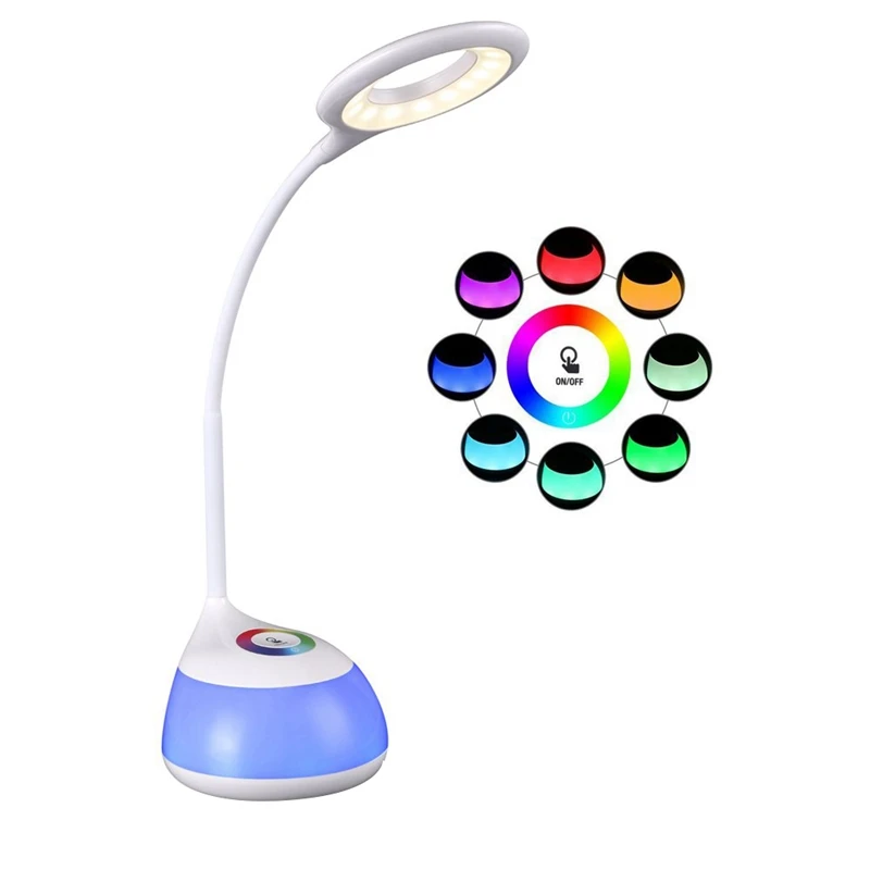Led Desk Lamp, Colorful Dimmable Desk Lamps Table Lamp 3 Brightness Levels Flexible Arm Touch-Panel Menit Desk Lamp Kids Modern