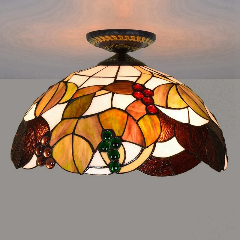 

40cm European-Style Brown Grape Tiffany Multi-Color Glass Restaurant Bedroom Corridor Corridor Bathroom Glass Ceiling Lamp