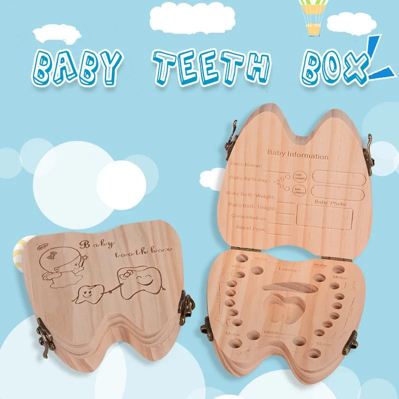 

Baby Teeth Box Text Baby Teeth Storage Wooden Milk Baby Boys Girls Organizer Souvenir Gift Toddler Toddler Lanugo Curl Box