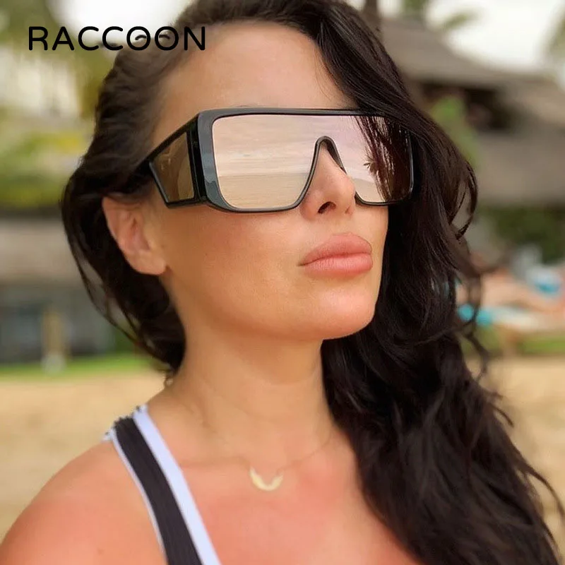 Oversized Square Flat Top Sunglasses For Women – Luxury Black, Gradient Lens, UV400