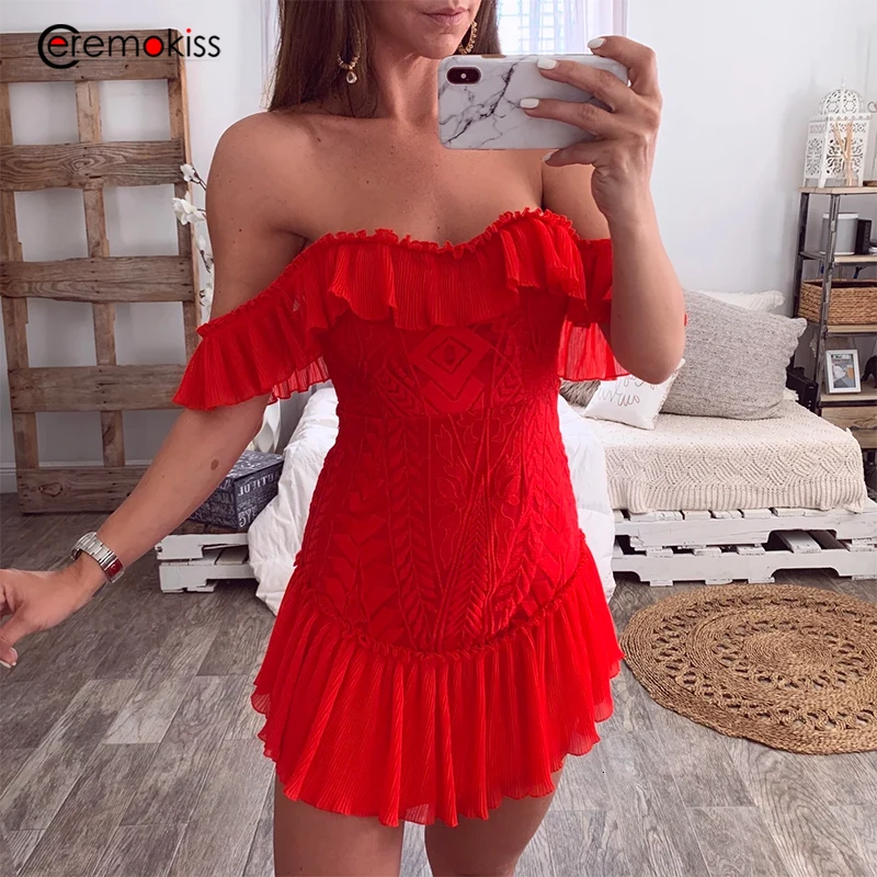 Ceremokiss, сексуальное женское платье, лето, с открытыми плечами, с открытой спиной, с сеткой, с рюшами, вечерние, белые платья, элегантные женские мини платья