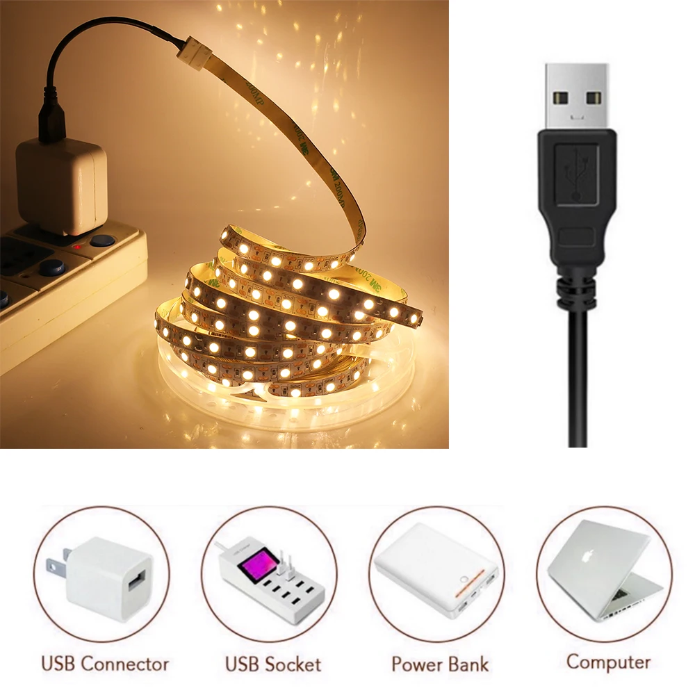 0,5 м 1 м 2 м 3 м 4 м 5 м DC 5 в USB белый/теплый белый 60 светодиодов/м светодиодный светильник 12 В постоянного тока 5050 гибкий светодиодный светильник