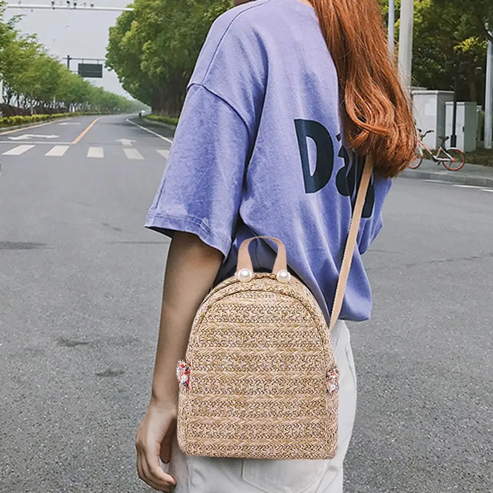 Модный соломенный рюкзак с жемчужинами для женщин и девочек повседневные