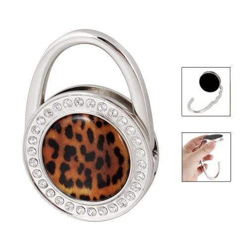 Женский черный леопардовый узор Bling Стразы складной металлический крючок для дамской сумки вешалка