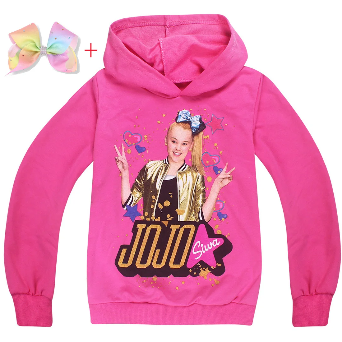 Новые толстовки с капюшоном для девочек, 6 цветов, JO Siwa весенне-осенние Топы, одежда футболка Детский модный костюм, одежда подарок на день рождения - Цвет: D7221-Hair-clip3