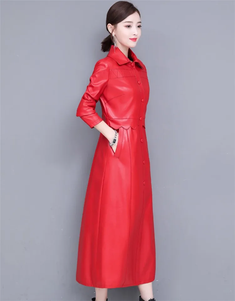 Модная X-long кожаная женская однобортная куртка из искусственной овчины Женская Повседневная приталенная кожаная верхняя одежда больших размеров 3052